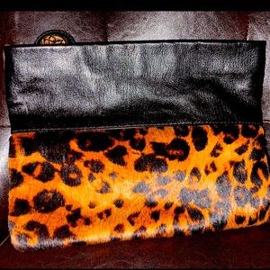 Leather and Leopard Print Antonio Melani Clutch Bag.